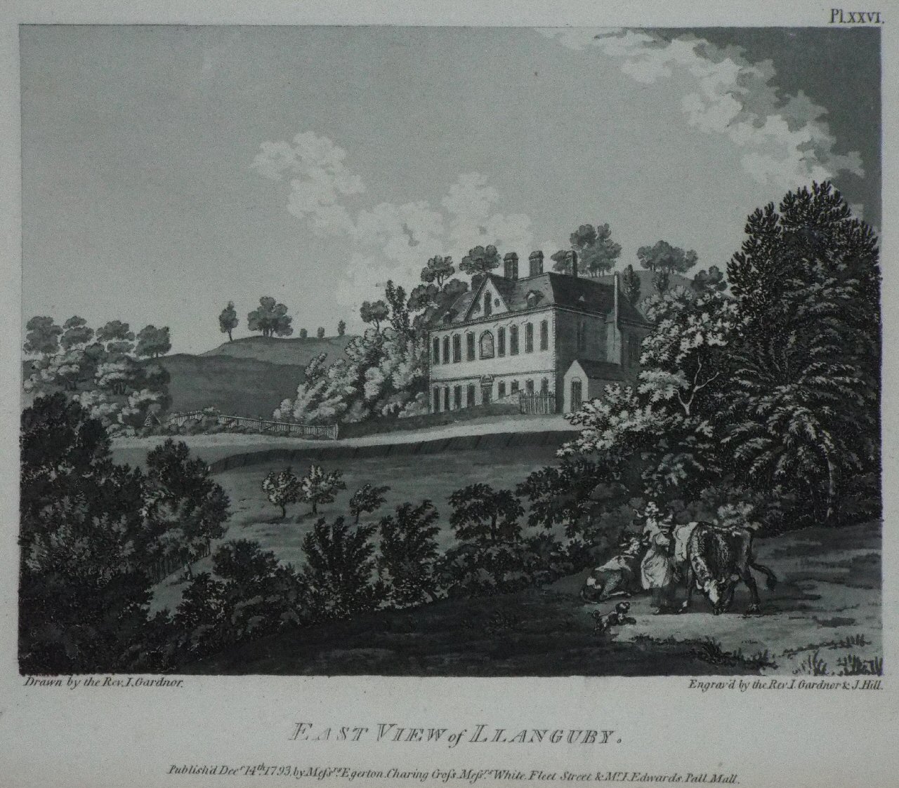 Aquatint - East View of Llanguby. - Gardner